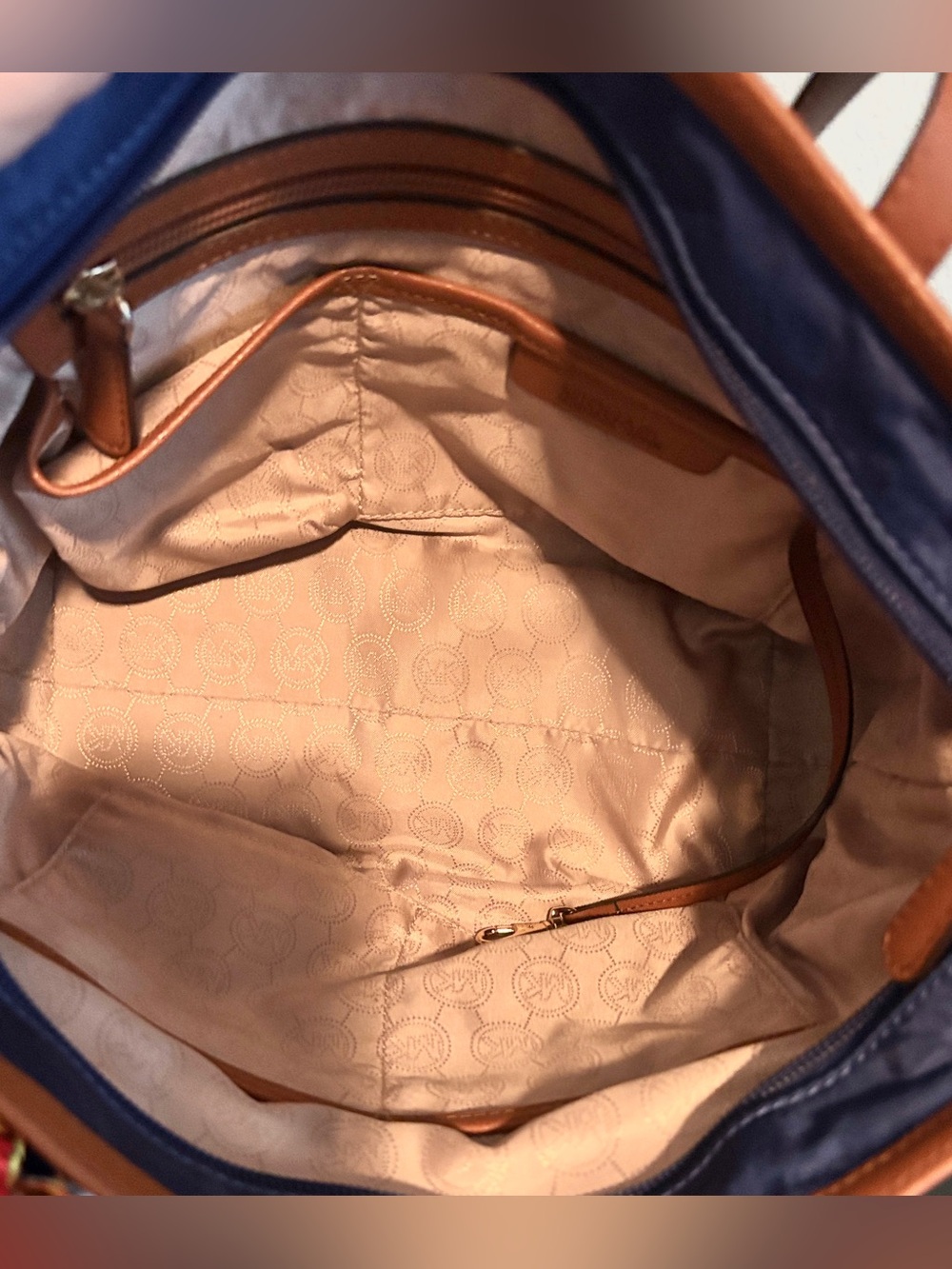 Michael Kors Kempton Blue Nylon Tote with Tan Saffiano Leather, EUC, Retail $85 - Picture 14 of 15